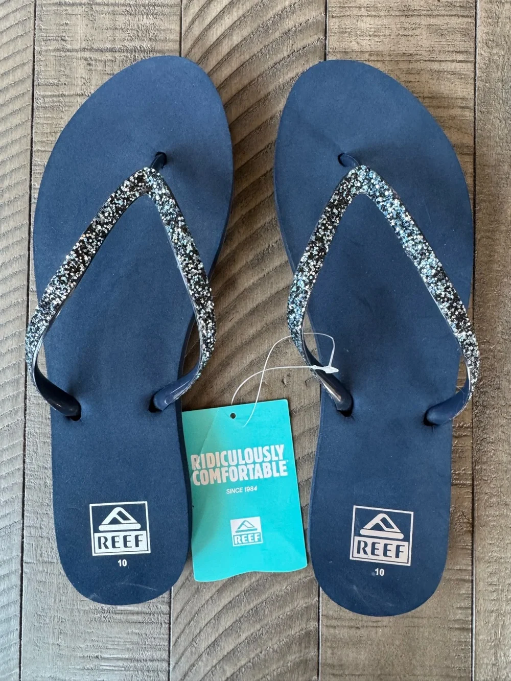 Reef Navy Stargazer Sparkle Flip Flops Women's Size 10 (NWT)